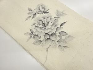 作家物　手描きひげ紬牡丹模様名古屋帯